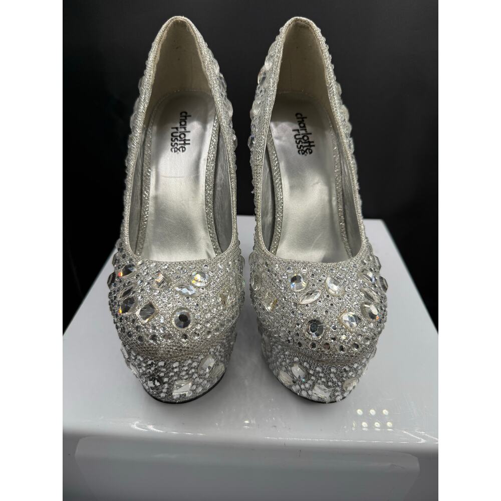 Charlotte Russe Silver Rhinestone 6” Stiletto Heels - Size 8W - Picture 6 of 10